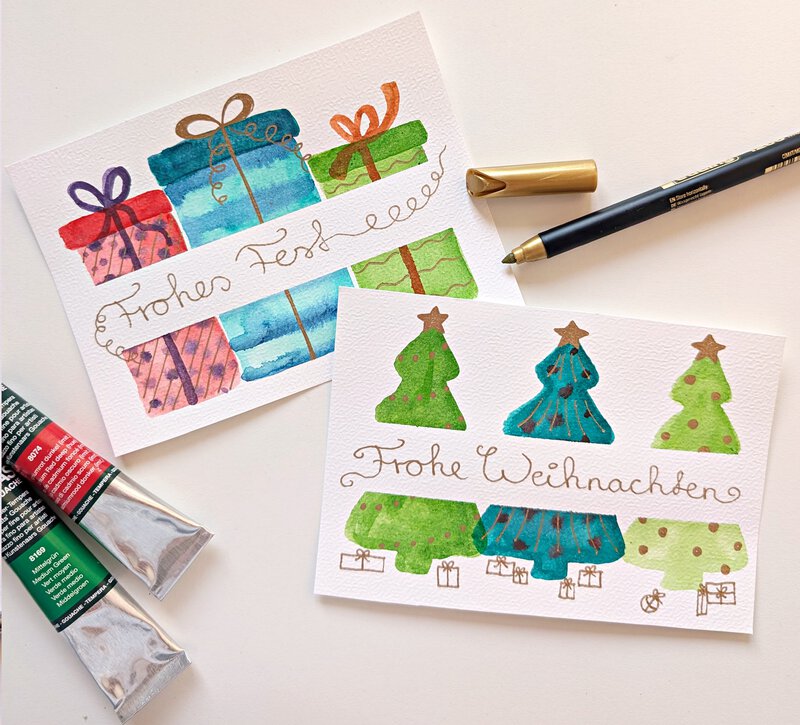 Aquarell-Weihnachtskarten